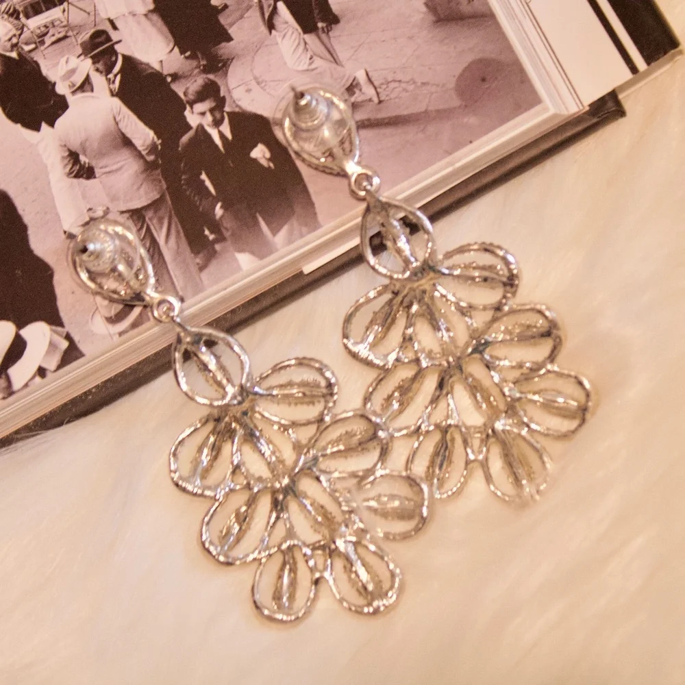 Silver Rhinestone Statement Earrings - Picture 2 of 2